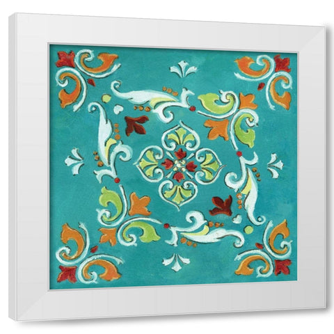 Blue Banadana Mosaic White Modern Wood Framed Art Print by Nan