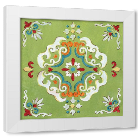 Green Bandana Mosaic White Modern Wood Framed Art Print by Nan