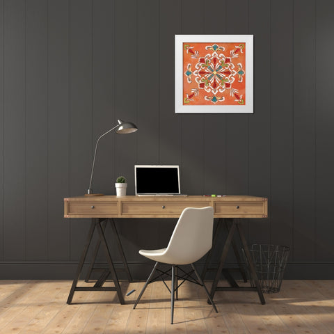 Orange Bandana Mosaic White Modern Wood Framed Art Print by Nan