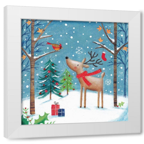 Merry Christmas Cardinal White Modern Wood Framed Art Print by Cave, Joanne