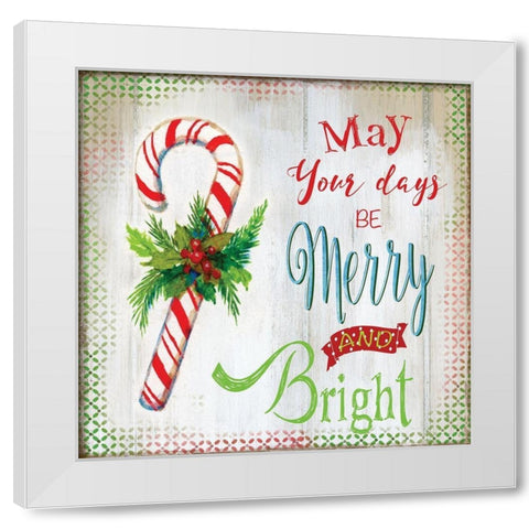 Merry Candycane White Modern Wood Framed Art Print by Nan