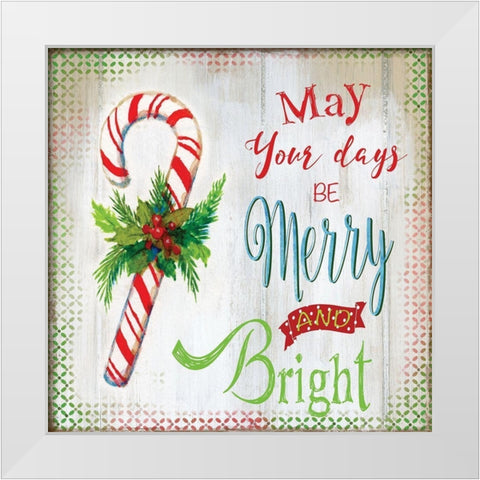 Merry Candycane White Modern Wood Framed Art Print by Nan