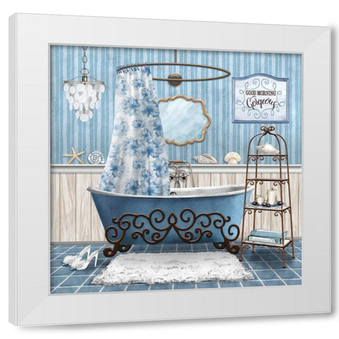 Blue Bath Retreat I White Modern Wood Framed Art Print by Knutsen, Conrad