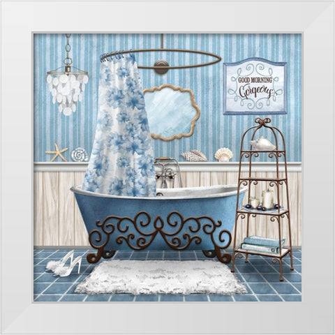 Blue Bath Retreat I White Modern Wood Framed Art Print by Knutsen, Conrad