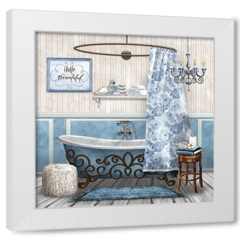 Blue Bath Retreat White Modern Wood Framed Art Print by Knutsen, Conrad
