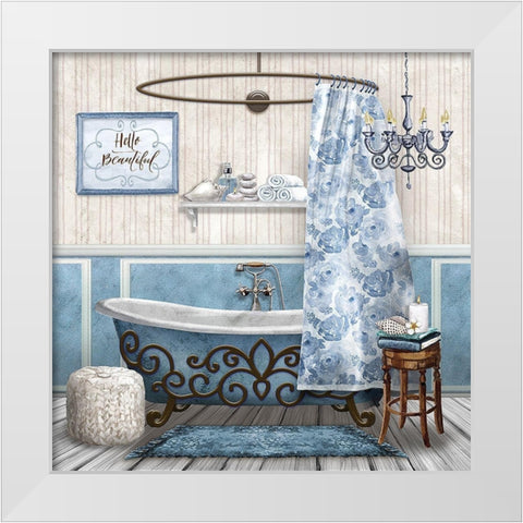 Blue Bath Retreat White Modern Wood Framed Art Print by Knutsen, Conrad