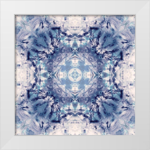 Indigo Gem Kaleidoscope White Modern Wood Framed Art Print by Nan