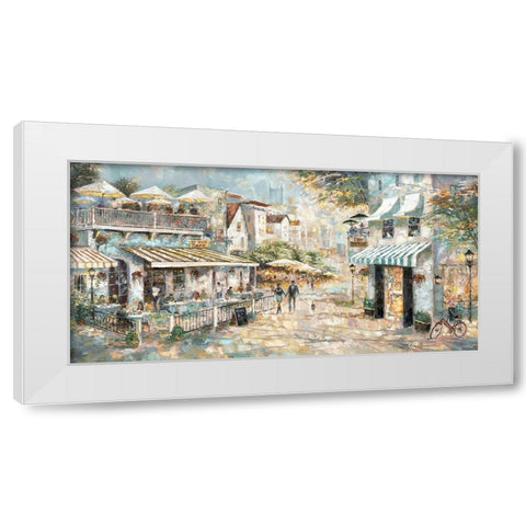 Rooftop Cafe White Modern Wood Framed Art Print by Manning, Ruane