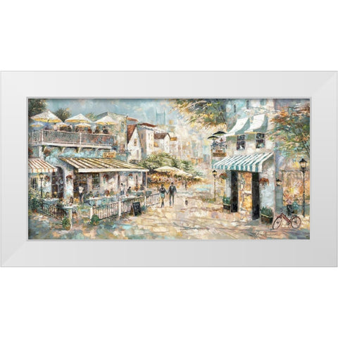 Rooftop Cafe White Modern Wood Framed Art Print by Manning, Ruane