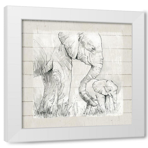 Sketchy Mother and Baby Elephant White Modern Wood Framed Art Print by Robinson, Carol