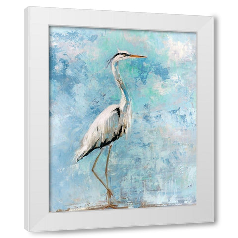 Hazy Morning Heron White Modern Wood Framed Art Print by Swatland, Sally