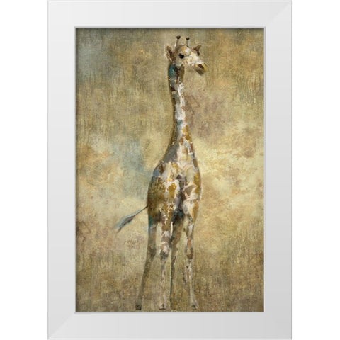 Summer Safari Giraffe White Modern Wood Framed Art Print by Nan