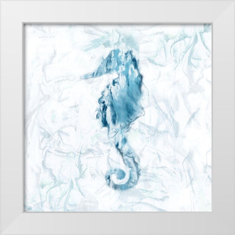 Blue Marble Seahorse White Modern Wood Framed Art Print by Nan