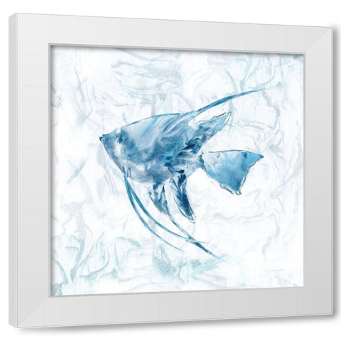 Blue Marble Tropical Fish White Modern Wood Framed Art Print by Nan