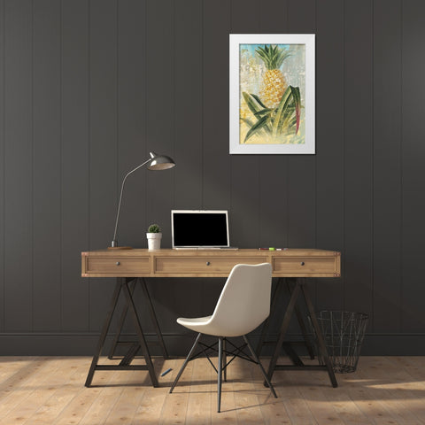 Botanical Pineapple White Modern Wood Framed Art Print by Nan