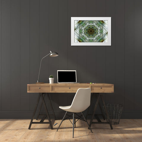 Green Grey Kaleidoscope I White Modern Wood Framed Art Print by Nan