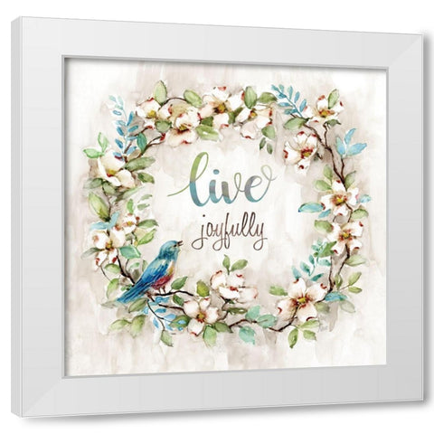 Live Joyfully White Modern Wood Framed Art Print by Nan