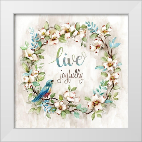 Live Joyfully White Modern Wood Framed Art Print by Nan