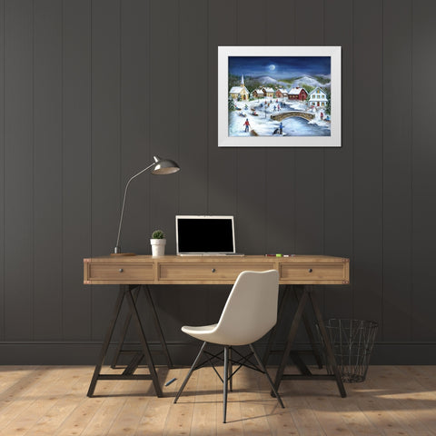 Moonlit Skaters White Modern Wood Framed Art Print by Dunlap, Marilyn