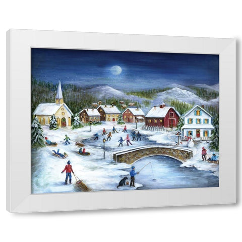 Moonlit Skaters White Modern Wood Framed Art Print by Dunlap, Marilyn