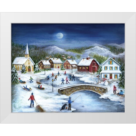 Moonlit Skaters White Modern Wood Framed Art Print by Dunlap, Marilyn