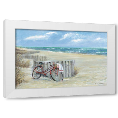 Bike to the Beach White Modern Wood Framed Art Print by Manning, Ruane