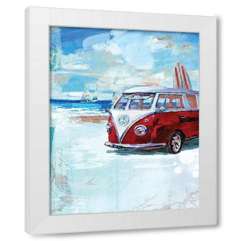 Red Camper Van White Modern Wood Framed Art Print by Ripley, Harrison
