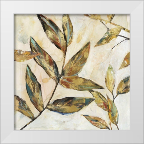 Gilded Leaves I White Modern Wood Framed Art Print by Robinson, Carol