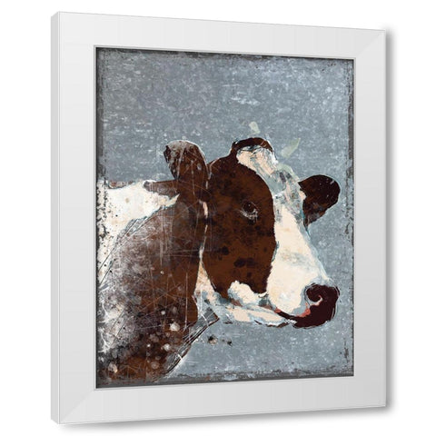 Cow on Galvanized Metal White Modern Wood Framed Art Print by Robinson, Carol