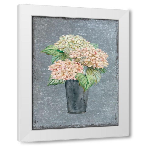 Hydrangea on Galvanized Metal White Modern Wood Framed Art Print by Robinson, Carol
