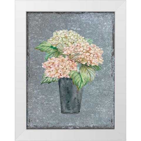 Hydrangea on Galvanized Metal White Modern Wood Framed Art Print by Robinson, Carol