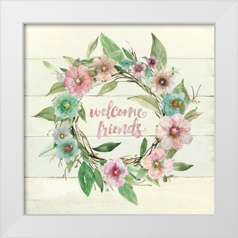 Welcome Wreath White Modern Wood Framed Art Print by Robinson, Carol
