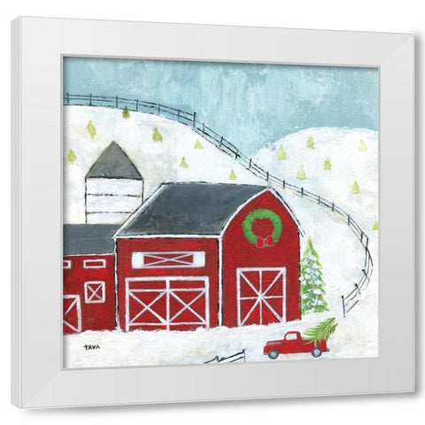 Christmas Barn White Modern Wood Framed Art Print by Tava Studios