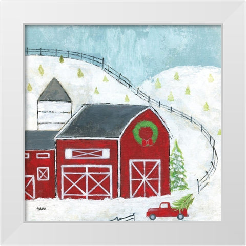 Christmas Barn White Modern Wood Framed Art Print by Tava Studios