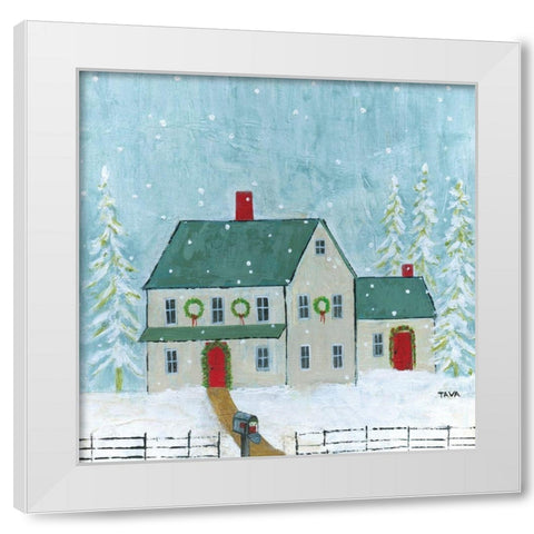 Home For Christmas White Modern Wood Framed Art Print by Tava Studios