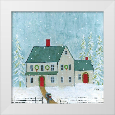 Home For Christmas White Modern Wood Framed Art Print by Tava Studios