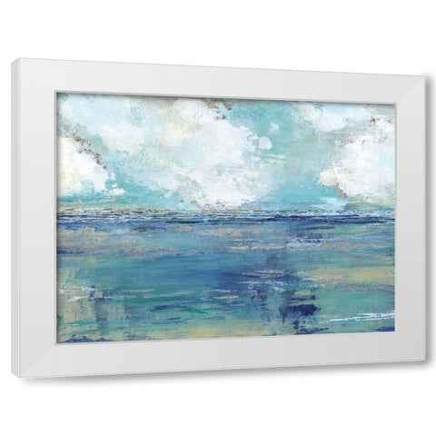 Oceans Away White Modern Wood Framed Art Print by Tava Studios