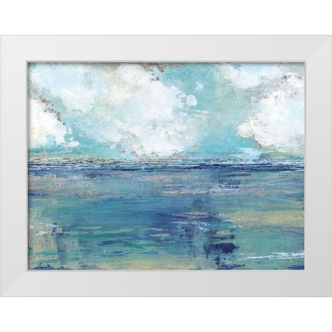 Oceans Away White Modern Wood Framed Art Print by Tava Studios