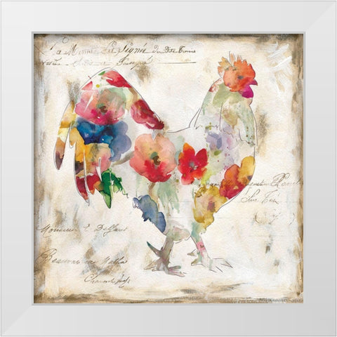 Flowered Rooster White Modern Wood Framed Art Print by Robinson, Carol