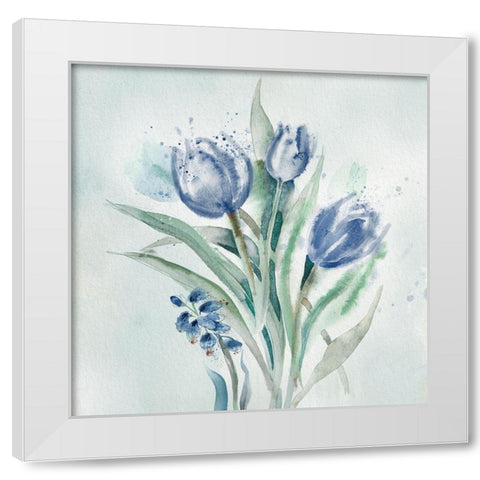Blue Flower Wash White Modern Wood Framed Art Print by Knutsen, Conrad