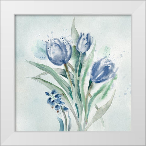Blue Flower Wash White Modern Wood Framed Art Print by Knutsen, Conrad