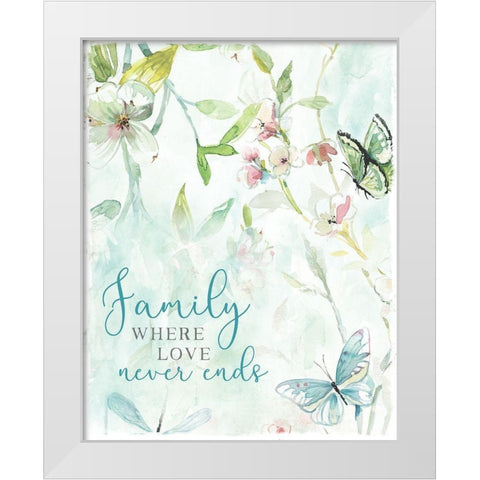 Love Never Ends White Modern Wood Framed Art Print by Robinson, Carol