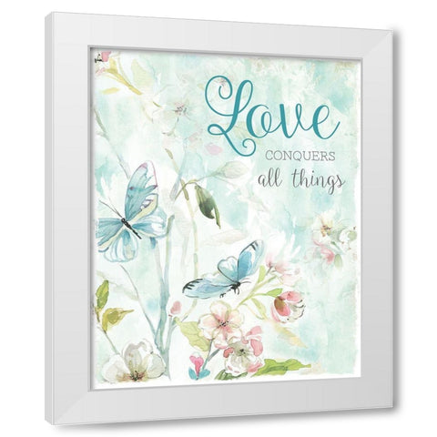 Love Conquers White Modern Wood Framed Art Print by Robinson, Carol