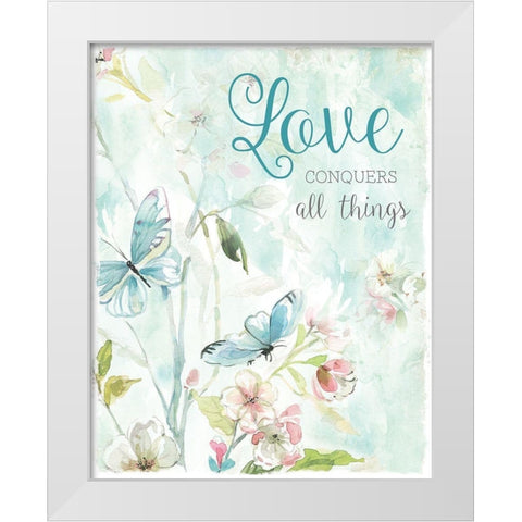 Love Conquers White Modern Wood Framed Art Print by Robinson, Carol
