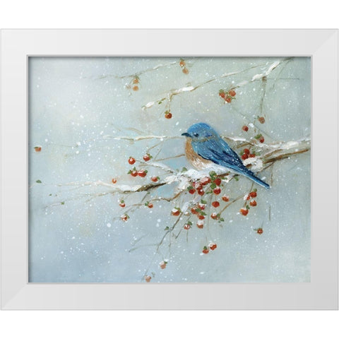 Blue Bird in Winter White Modern Wood Framed Art Print by Swatland, Sally