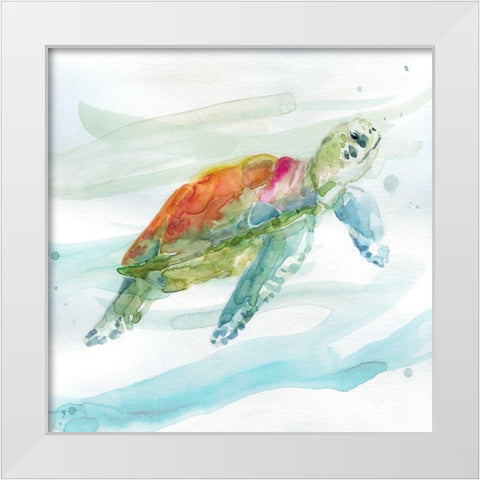 Turtle Tropics I White Modern Wood Framed Art Print by Robinson, Carol