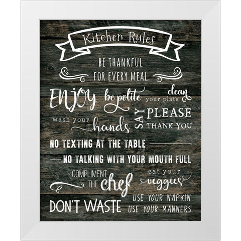 Kitchen Rules White Modern Wood Framed Art Print by CAD DESIGNS