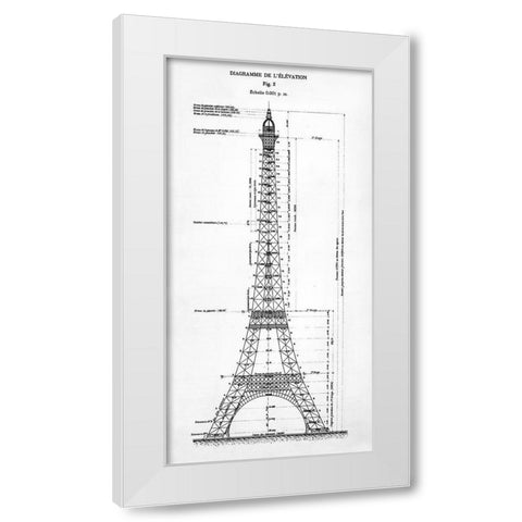Eiffel Elevation White Modern Wood Framed Art Print by Donovan, Kelly