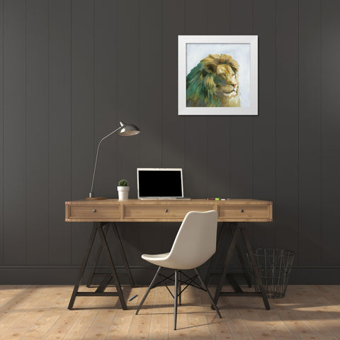 Jade Lion White Modern Wood Framed Art Print by Nan