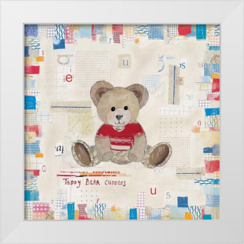 Teddy Bear Cuddles White Modern Wood Framed Art Print by Pope, Kate and Elizabeth